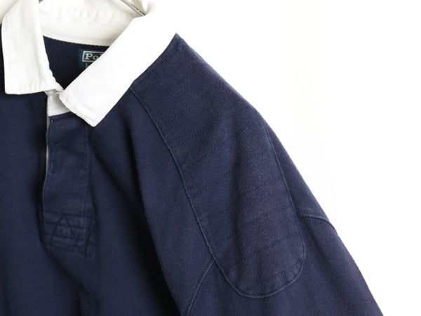 00s ポロ ラルフローレン 長袖 ラガーシャツ メンズ XL / オールド 長袖シャツ ラグビー ポロシャツ ワンポイント ポニー 大きいサイズ 紺