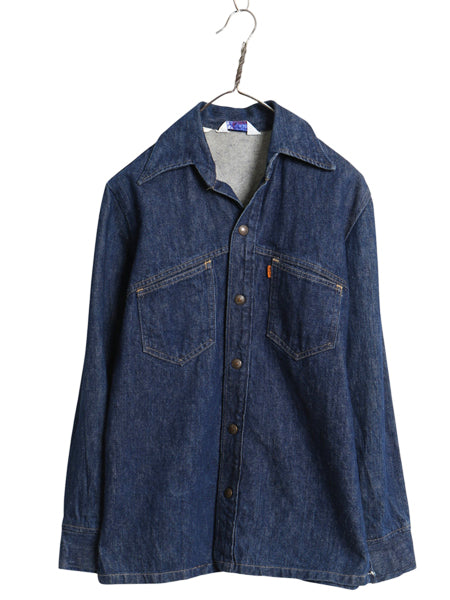 70s USA製 ★ リーバイス デニム シャツ ジャケット メンズ S レディース M 程 ヴィンテージ サドルマン オレンジタブ オープンカラー 濃紺