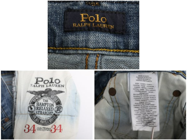 ポロ ラルフローレン デニム パンツ メンズ 実寸 36 32 古着 ヴィンテージ 加工 ジーンズ ジーパン ストレート ヒゲ アタリ 革パッチ Gパン