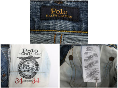 ポロ ラルフローレン デニム パンツ メンズ 実寸 36 32 古着 ヴィンテージ 加工 ジーンズ ジーパン ストレート ヒゲ アタリ 革パッチ Gパン