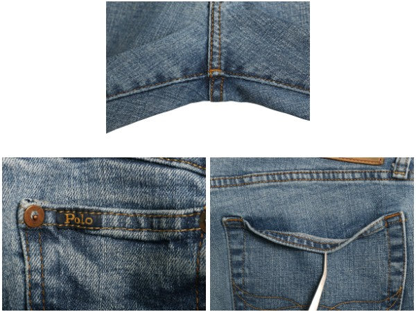 ポロ ラルフローレン デニム パンツ メンズ 実寸 36 32 古着 ヴィンテージ 加工 ジーンズ ジーパン ストレート ヒゲ アタリ 革パッチ Gパン