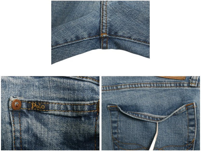 ポロ ラルフローレン デニム パンツ メンズ 実寸 36 32 古着 ヴィンテージ 加工 ジーンズ ジーパン ストレート ヒゲ アタリ 革パッチ Gパン
