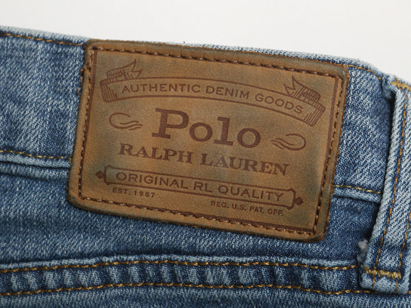 ポロ ラルフローレン デニム パンツ メンズ 実寸 36 32 古着 ヴィンテージ 加工 ジーンズ ジーパン ストレート ヒゲ アタリ 革パッチ Gパン