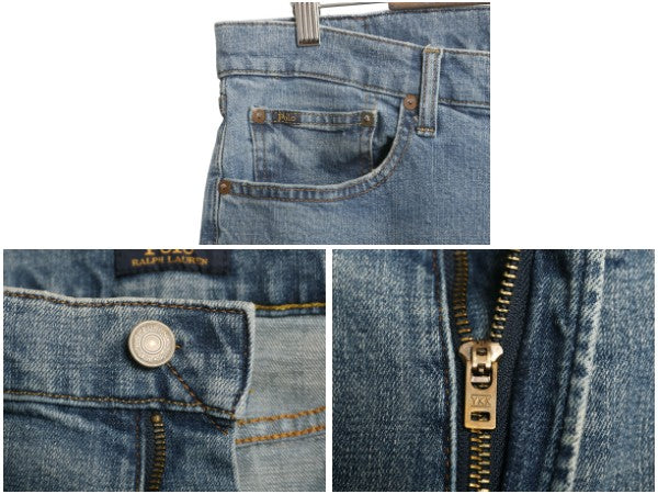 ポロ ラルフローレン デニム パンツ メンズ 実寸 36 32 古着 ヴィンテージ 加工 ジーンズ ジーパン ストレート ヒゲ アタリ 革パッチ Gパン