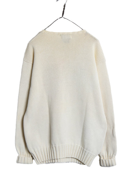 80s 90s ★ ポロカントリー ラルフローレン 星条旗 コットン ニット セーター レディース メンズ M / ヴィンテージ ポロ クルーネック 白