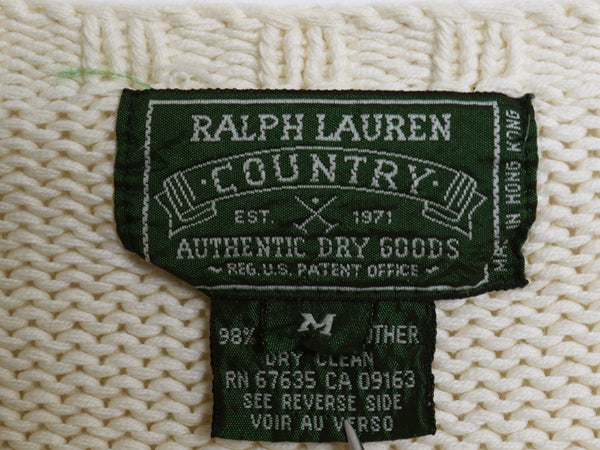 80s 90s ★ ポロカントリー ラルフローレン 星条旗 コットン ニット セーター レディース メンズ M / ヴィンテージ ポロ クルーネック 白