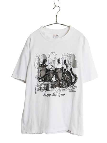 90s USA製 クリバンキャット イラスト 両面 プリント Tシャツ メンズ レディース M オールド ネコ アニマル キャラクター シングルステッチ