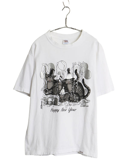 90s USA製 クリバンキャット イラスト 両面 プリント Tシャツ メンズ レディース M オールド ネコ アニマル キャラクター シングルステッチ