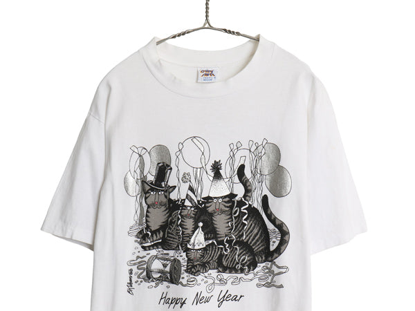90s USA製 クリバンキャット イラスト 両面 プリント Tシャツ メンズ レディース M オールド ネコ アニマル キャラクター シングルステッチ