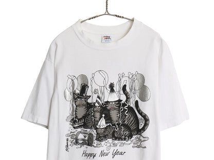 90s USA製 クリバンキャット イラスト 両面 プリント Tシャツ メンズ レディース M オールド ネコ アニマル キャラクター シングルステッチ
