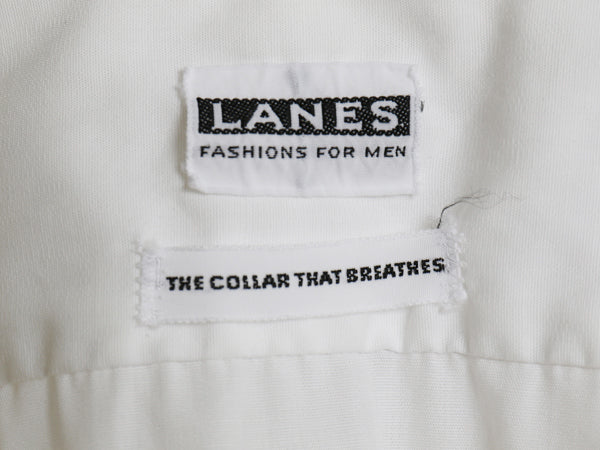 60s ★ LANES マチ付き コットン 半袖 シャツ メンズ XL 程 ヴィンテージ ポケット付き ビジネス ドレス ワイシャツ シンプル 薄手 無地 白
