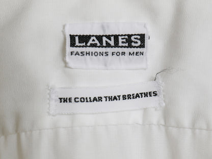 60s ★ LANES マチ付き コットン 半袖 シャツ メンズ XL 程 ヴィンテージ ポケット付き ビジネス ドレス ワイシャツ シンプル 薄手 無地 白