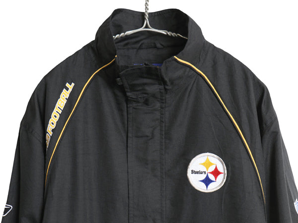 スティーラーズ ナイロン トラック ジャケット メンズ M / NFL オフィシャル リーボック フルジップ ウィンドブレーカー アメフト ブラック