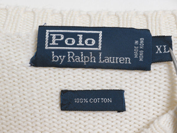 90s ポロ ラルフローレン コットン ニット セーター メンズ XL / オールド 長袖ニット ワンポイント クルーネック シンプル 大きいサイズ