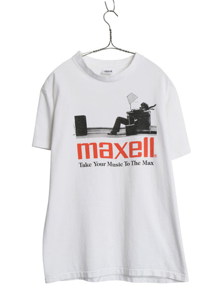 90s USA製 ★ maxell イラスト プリント Tシャツ メンズ L / 古着 オールド 企業物 当時物 シングルステッチ グラフィック ロゴ 白 anvil