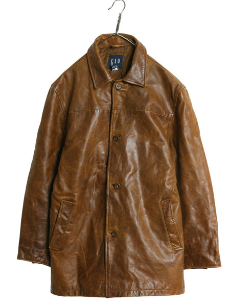 00s オールド ギャップ 本革 レザー カーコート メンズ L / 古着 革ジャン ジャケット ハーフ コート 中綿 キルティング ライナー付き 茶