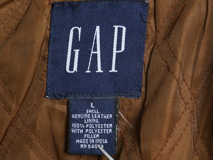 00s オールド ギャップ 本革 レザー カーコート メンズ L / 古着 革ジャン ジャケット ハーフ コート 中綿 キルティング ライナー付き 茶