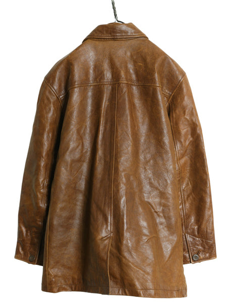 00s オールド ギャップ 本革 レザー カーコート メンズ L / 古着 革ジャン ジャケット ハーフ コート 中綿 キルティング ライナー付き 茶