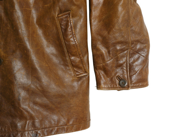 00s オールド ギャップ 本革 レザー カーコート メンズ L / 古着 革ジャン ジャケット ハーフ コート 中綿 キルティング ライナー付き 茶