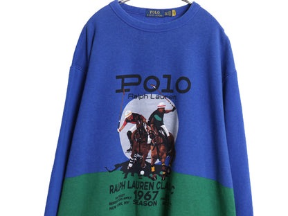ポロ ラルフローレン ビッグ プリント スウェット メンズ 2XL 古着 ダブルポニー イラスト ロゴ トレーナー 裏起毛 ツートン 大きいサイズ