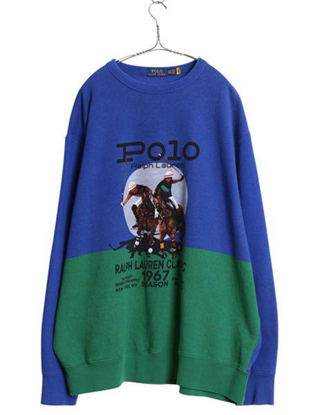 ポロ ラルフローレン ビッグ プリント スウェット メンズ 2XL 古着 ダブルポニー イラスト ロゴ トレーナー 裏起毛 ツートン 大きいサイズ