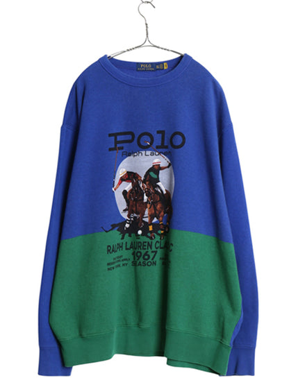 ポロ ラルフローレン ビッグ プリント スウェット メンズ 2XL 古着 ダブルポニー イラスト ロゴ トレーナー 裏起毛 ツートン 大きいサイズ