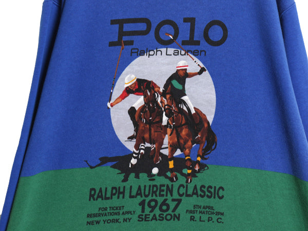 ポロ ラルフローレン ビッグ プリント スウェット メンズ 2XL 古着 ダブルポニー イラスト ロゴ トレーナー 裏起毛 ツートン 大きいサイズ