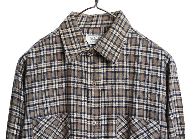 デッドストック 90s シアーズ チェック プリント フランネル シャツ メンズ M 新品 オールド 長袖シャツ ネルシャツ プリネル マルチカラー