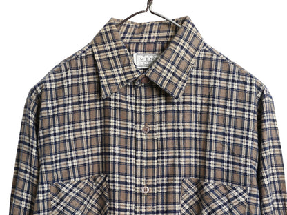 デッドストック 90s シアーズ チェック プリント フランネル シャツ メンズ M 新品 オールド 長袖シャツ ネルシャツ プリネル マルチカラー