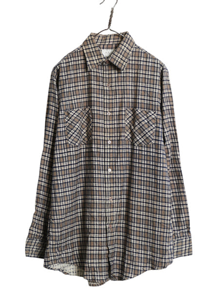 デッドストック 90s シアーズ チェック プリント フランネル シャツ メンズ M 新品 オールド 長袖シャツ ネルシャツ プリネル マルチカラー