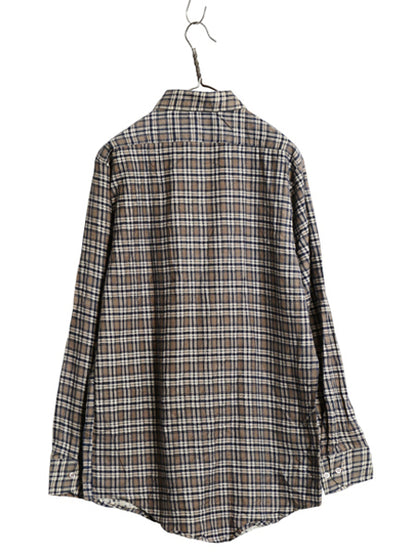 デッドストック 90s シアーズ チェック プリント フランネル シャツ メンズ M 新品 オールド 長袖シャツ ネルシャツ プリネル マルチカラー