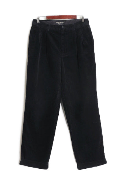 90s バナナリパブリック 太畝 コーデュロイ パンツ 実寸 32 31 / 古着 オールド スラックス ストレート ツータック 裾ダブル 無地 ブラック