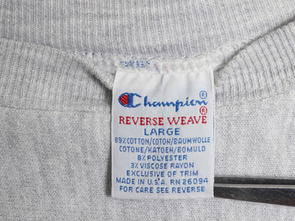 90s USA製 ★ チャンピオン リバースウィーブ カレッジ 刺繍 スウェット メンズ L / オールド トレーナー 裏起毛 トリコタグ 霜降り グレー