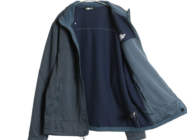 US企画 ノースフェイス ソフトシェル ジャケット メンズ L 古着 アウトドア フルジップ 裏 フリース ストレッチ ジャンパー ブルゾン 防風