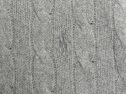 ポロ ラルフローレン ケーブル ニット セーター メンズ L / メリノ ウール カシミヤ クルーネック ワンポイント ポニー 刺繍 薄手 グレー