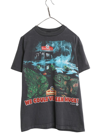 90s USA製 ★ バドワイザー カエル カメレオン イラスト プリント Tシャツ メンズ L グラフィック ビール 企業物 当時物 アニマル ブラック