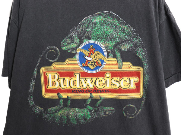 90s USA製 ★ バドワイザー カエル カメレオン イラスト プリント Tシャツ メンズ L グラフィック ビール 企業物 当時物 アニマル ブラック
