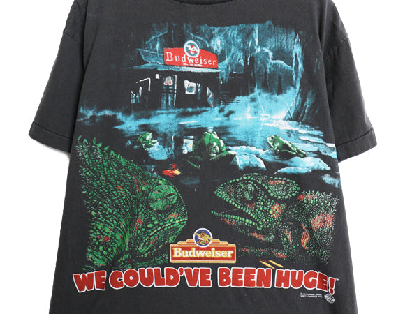 90s USA製 ★ バドワイザー カエル カメレオン イラスト プリント Tシャツ メンズ L グラフィック ビール 企業物 当時物 アニマル ブラック