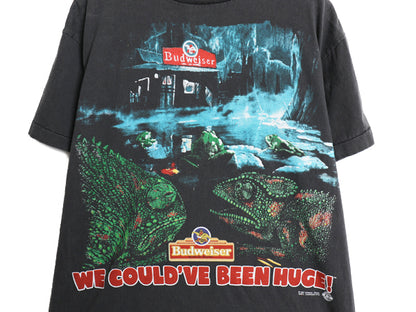 90s USA製 ★ バドワイザー カエル カメレオン イラスト プリント Tシャツ メンズ L グラフィック ビール 企業物 当時物 アニマル ブラック