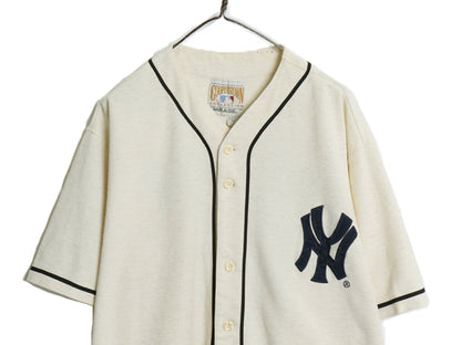 ヤンキース ベースボール シャツ メンズ L / MLB オフィシャル ミラージュ 大リーグ ユニフォーム ゲームシャツ 半袖シャツ 重ね着 前開き 