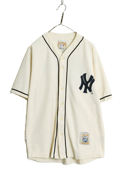 ヤンキース ベースボール シャツ メンズ L / MLB オフィシャル ミラージュ 大リーグ ユニフォーム ゲームシャツ 半袖シャツ 重ね着 前開き 