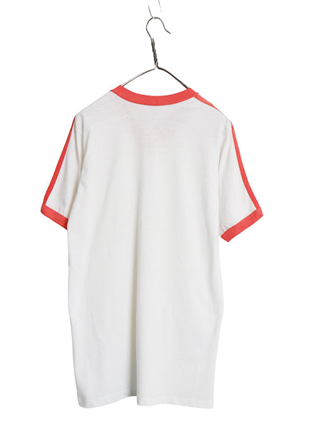 80s USA製 アディダス トレフォイル プリント 半袖 リンガー Tシャツ メンズ L / ヴィンテージ Vネック シングルステッチ 3ライン ツートン