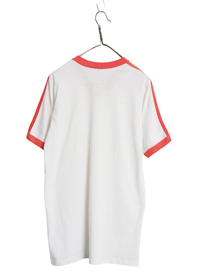 80s USA製 アディダス トレフォイル プリント 半袖 リンガー Tシャツ メンズ L / ヴィンテージ Vネック シングルステッチ 3ライン ツートン