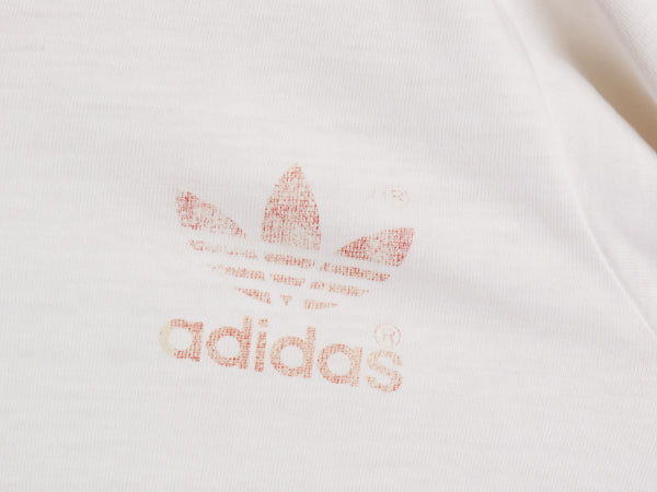 80s USA製 アディダス トレフォイル プリント 半袖 リンガー Tシャツ メンズ L / ヴィンテージ Vネック シングルステッチ 3ライン ツートン