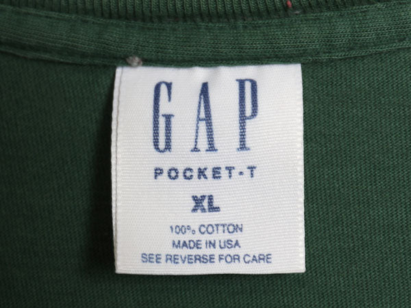 90s USA製 オールド ギャップ ポケット付き 無地 半袖 Tシャツ メンズ XL / シングルステッチ ポケT コットン カットソー 大きいサイズ 緑