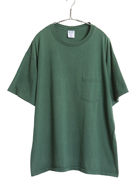 90s USA製 オールド ギャップ ポケット付き 無地 半袖 Tシャツ メンズ XL / シングルステッチ ポケT コットン カットソー 大きいサイズ 緑