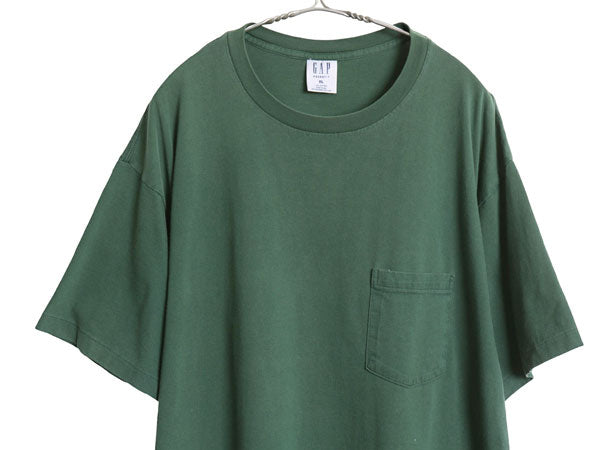 90s USA製 オールド ギャップ ポケット付き 無地 半袖 Tシャツ メンズ XL / シングルステッチ ポケT コットン カットソー 大きいサイズ 緑