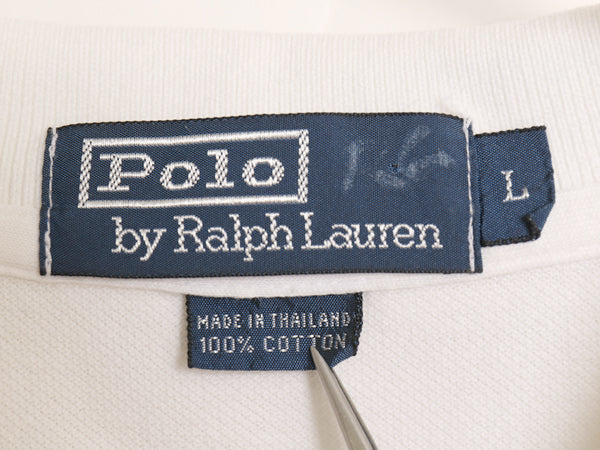 90s ポロ ラルフローレン 鹿の子 半袖 ポロシャツ メンズ L / オールド ドッグ 刺繍 ワンポイント アニマル コットン カットソー 無地 白