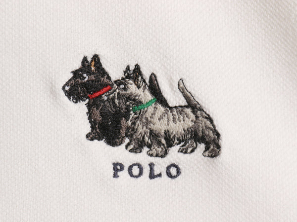 90s ポロ ラルフローレン 鹿の子 半袖 ポロシャツ メンズ L / オールド ドッグ 刺繍 ワンポイント アニマル コットン カットソー 無地 白