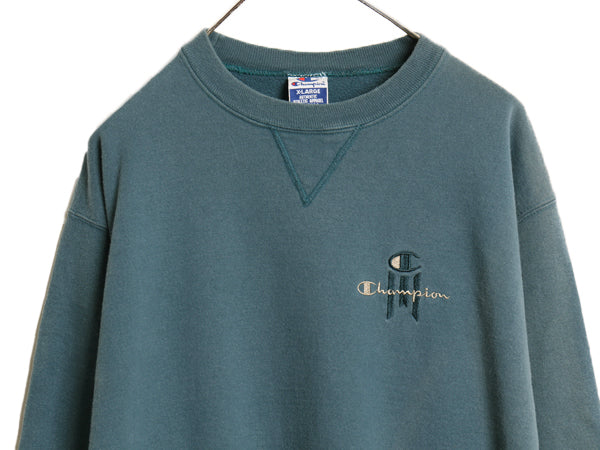 90s USA製 チャンピオン ワンポイント スウェット メンズ レディース XL / オールド 裏起毛 トレーナー スクリプト ロゴ 前V 大きいサイズ